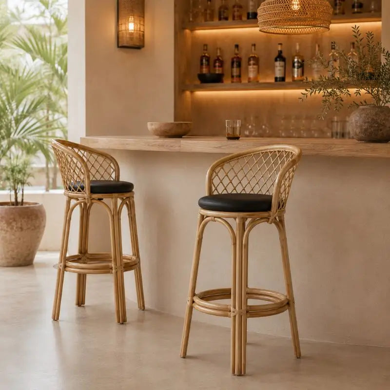 Tabouret de Bar en Rotin - 50 x 55 x 110 cm