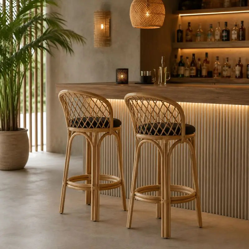 Tabouret de Bar en Rotin - 50 x 55 x 110 cm