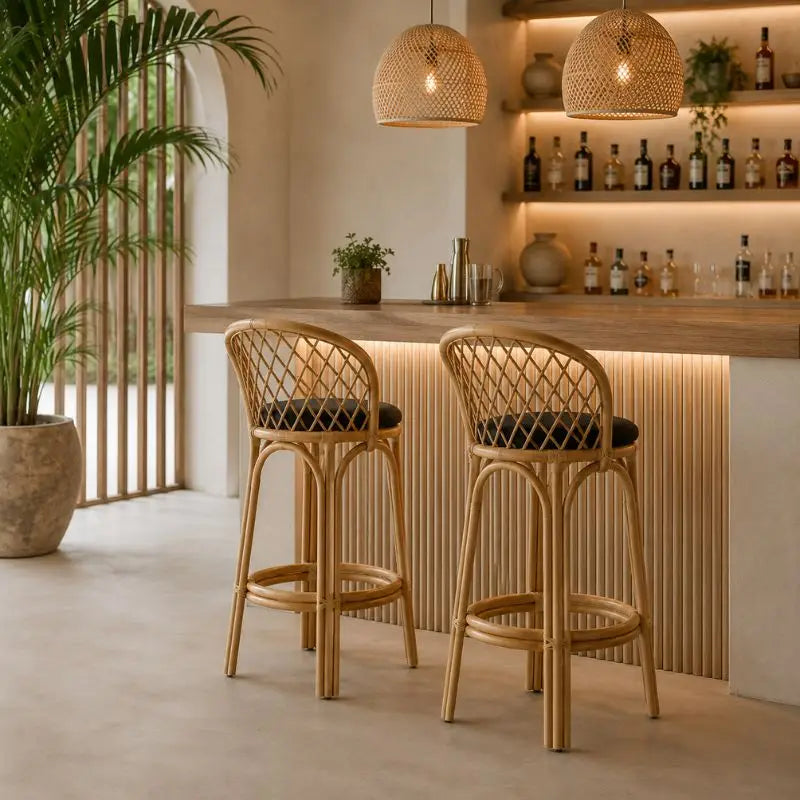 Tabouret de Bar en Rotin - 50 x 55 x 110 cm