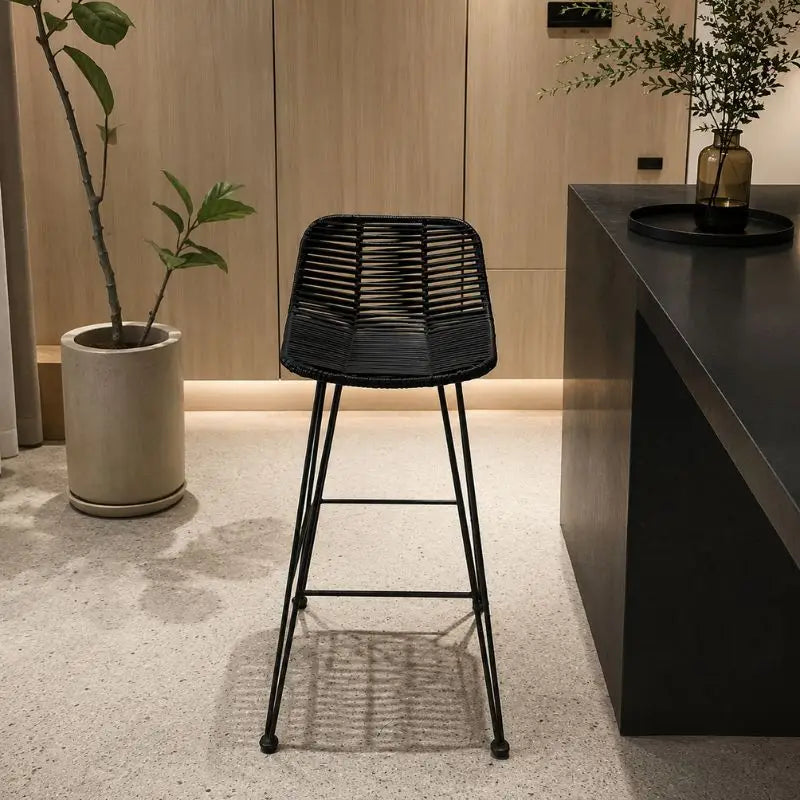 Tabouret de Bar en Rotin et Métal