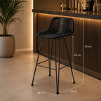 Tabouret de Bar en Rotin et Métal - 48 x 54 x 65 cm