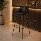 Tabouret de Bar en Rotin et Métal - 48 x 54 x 75 cm