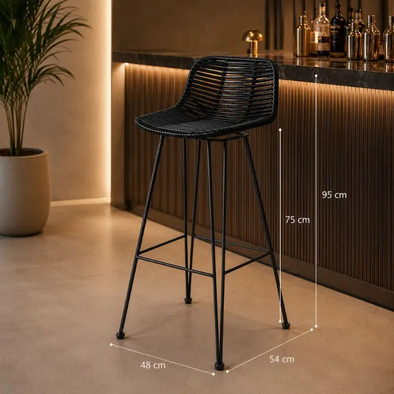 Tabouret de Bar en Rotin et Métal - 48 x 54 x 75 cm