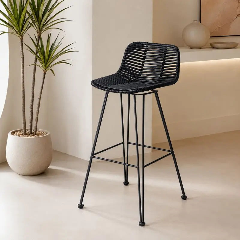 Tabouret de Bar en Rotin et Métal
