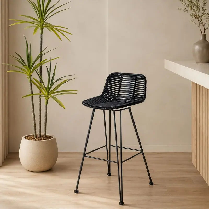 Tabouret de Bar en Rotin et Métal